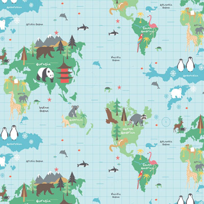 World Map - Blue - £18.00 per metre